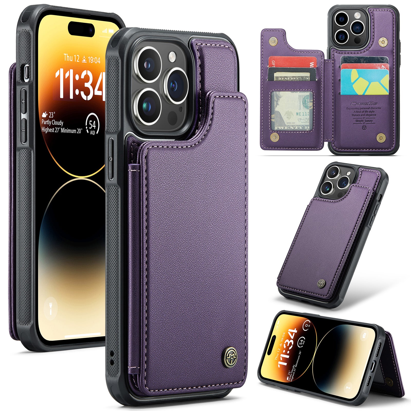 Pouzdro CASEME C22 Series PU TPU Kickstand pro iPhone 14 Pro Max Držák RFID blokovací karty Kryt telefonu Pouzdro CASEME C22 Series PU TPU Kickstand pro iPhone 14 Pro Max Držák RFID blokovací karty Kryt telefonu